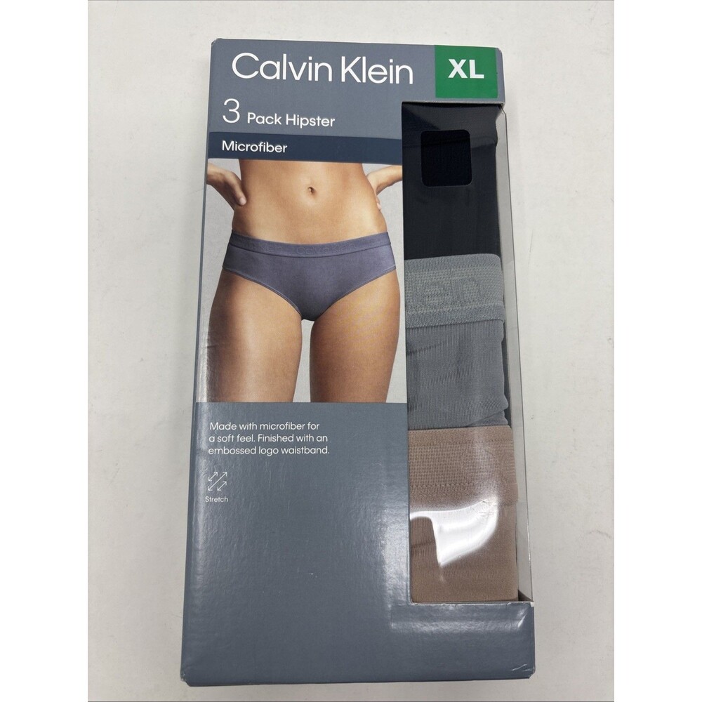 Calvin Klein Microfiber Hipster Underwear 3 Pack Women’s XL Black Wolf NEW